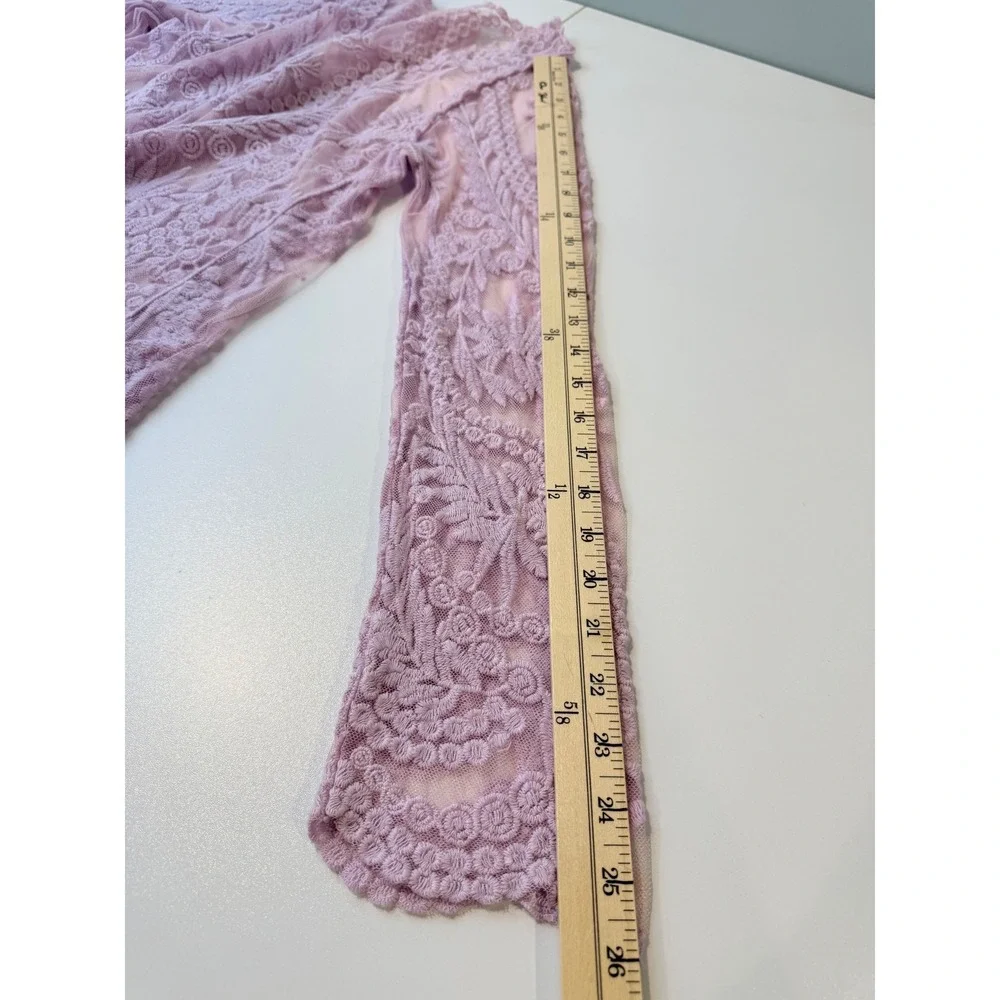 Lace Top Womens L Lavender Purple Sheer Floral Boho Long Sleeve Ethereal Fairy
